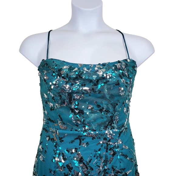 Lulu's Womens Sleeveless Teal Green Sequin Lace Up Mini Dress Size L NWT - Picture 2 of 7
